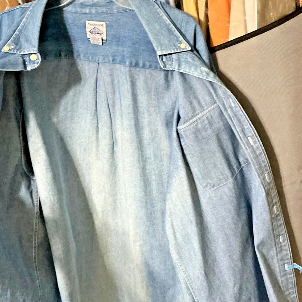 Vintage Oversized Denim Shirt Mens XLT Blue Stonewash Long Sleeve Button Down - Picture 5 of 7